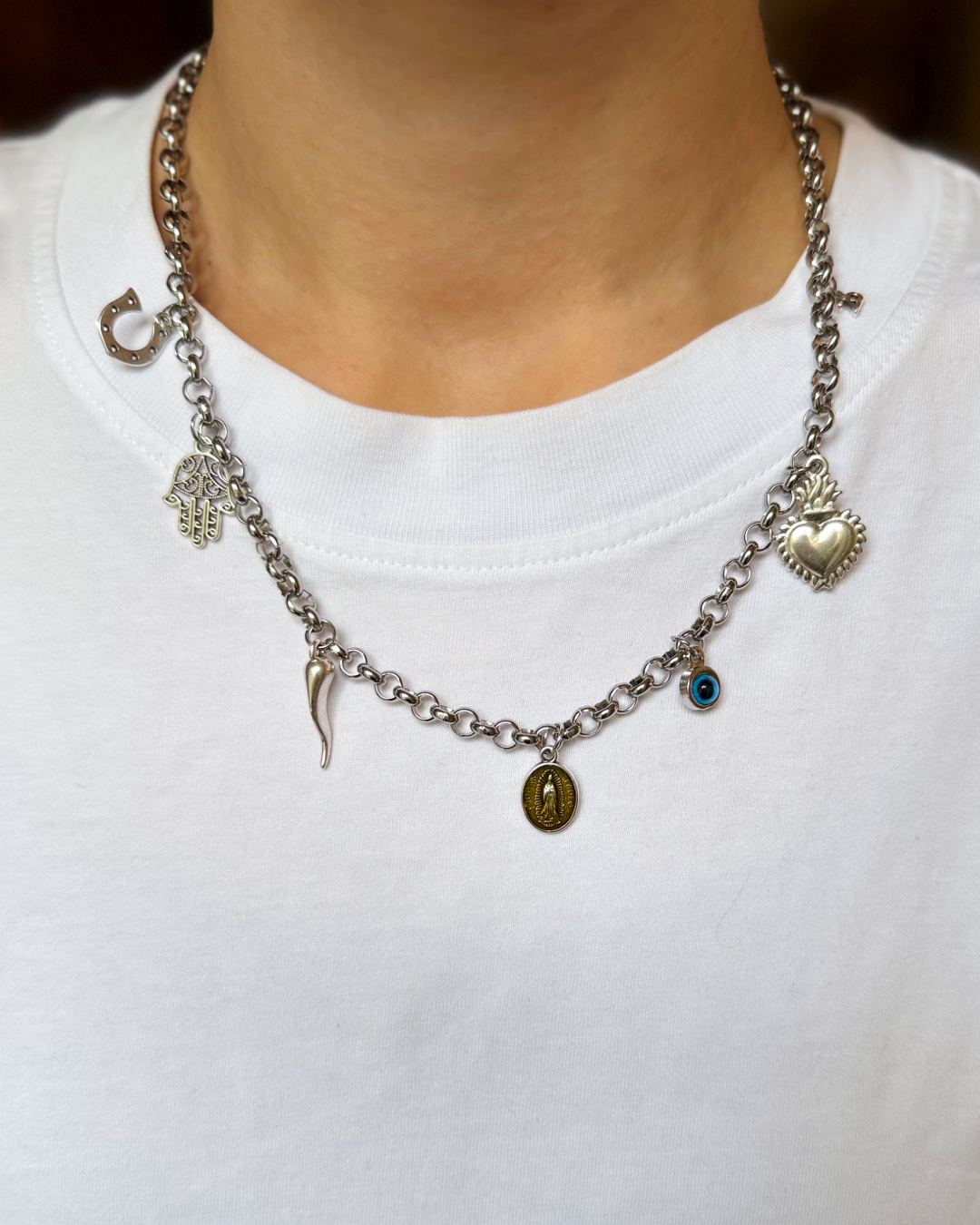 6 charms necklace | silver chain