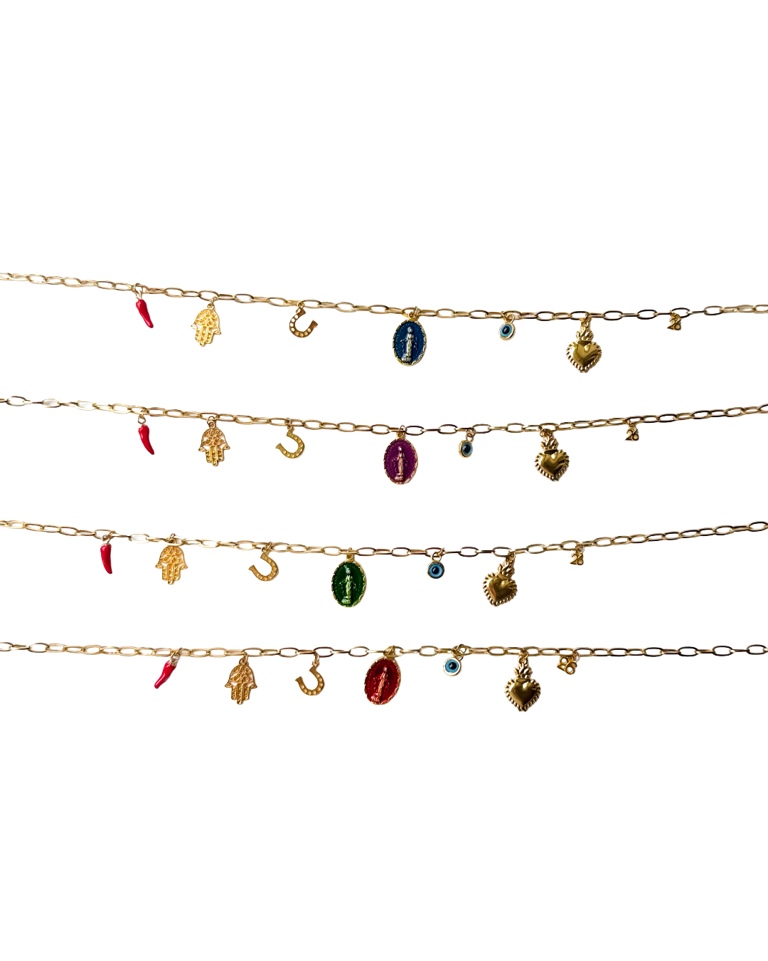 6 charms necklace | gold chain