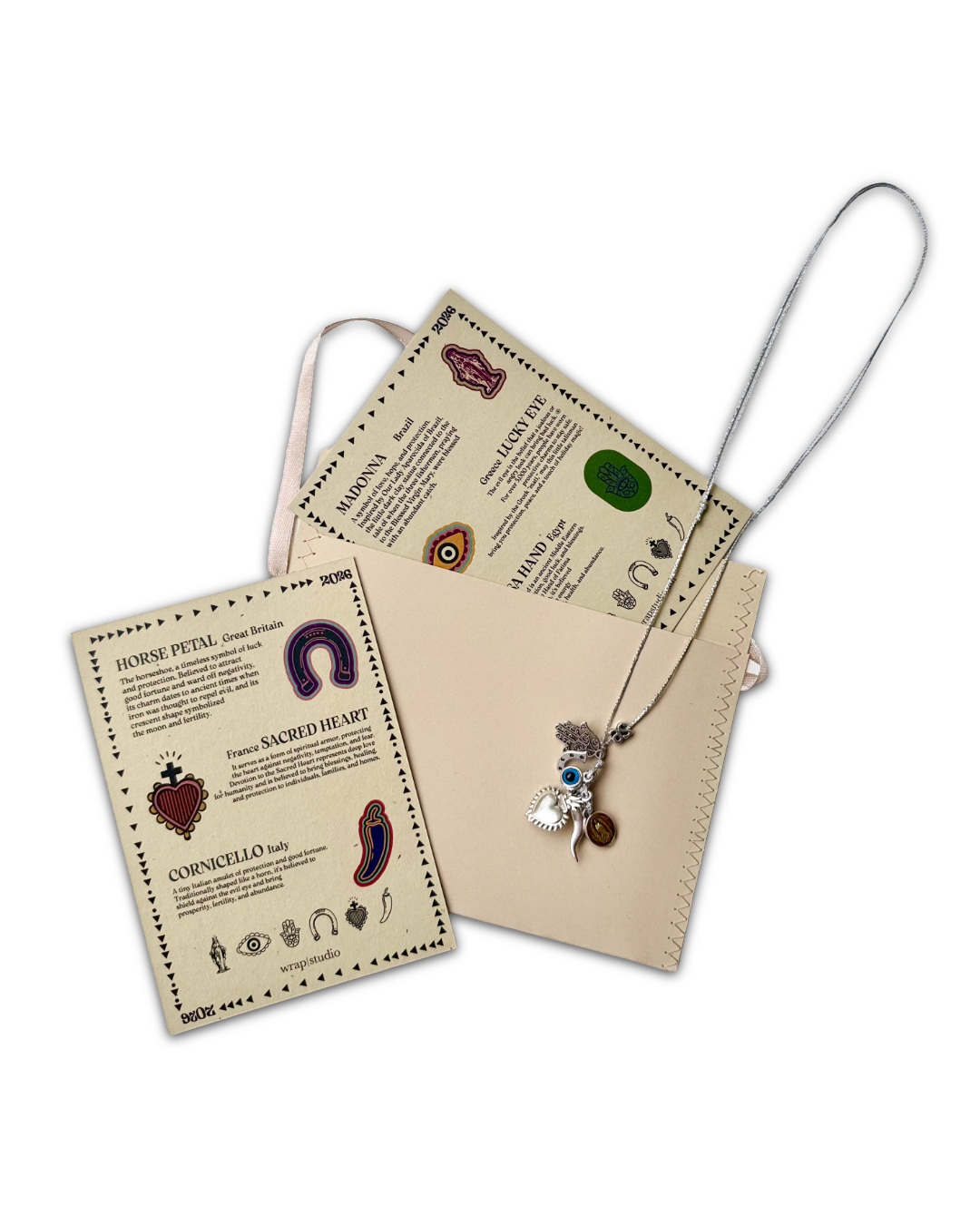 6 charms necklace | silver wax thread