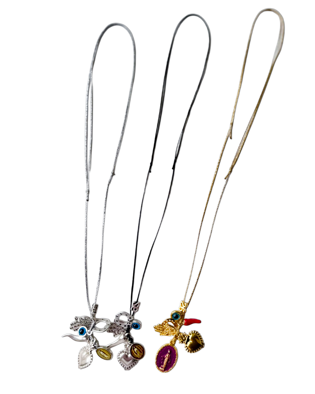 6 charms necklace | silver wax thread