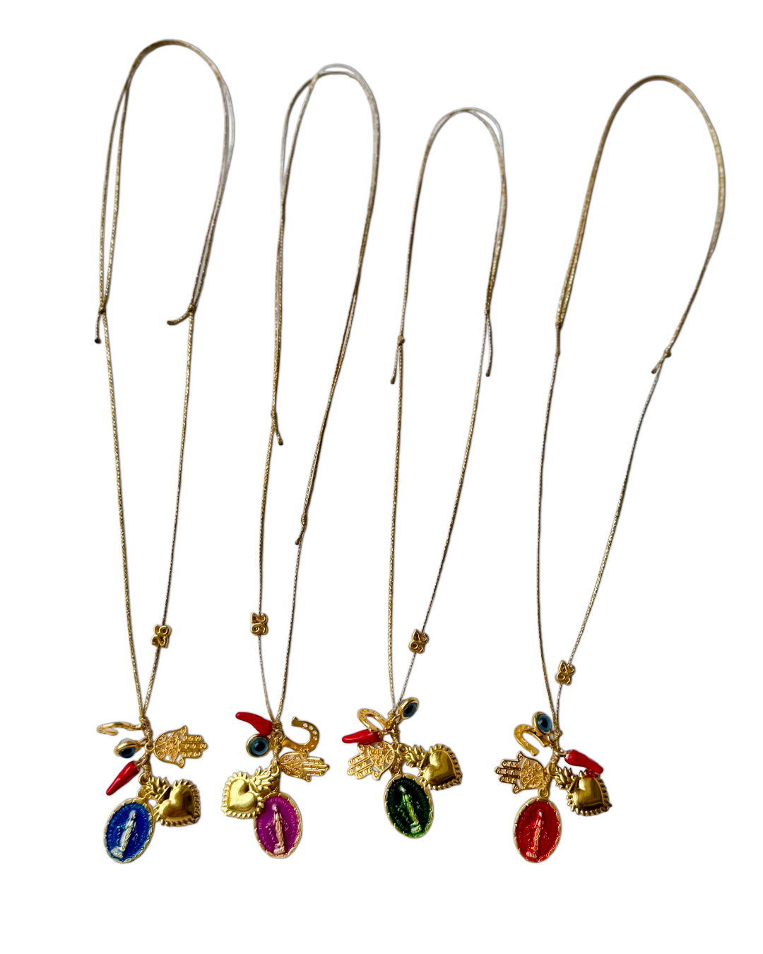 6 charms necklace | gold wax thread